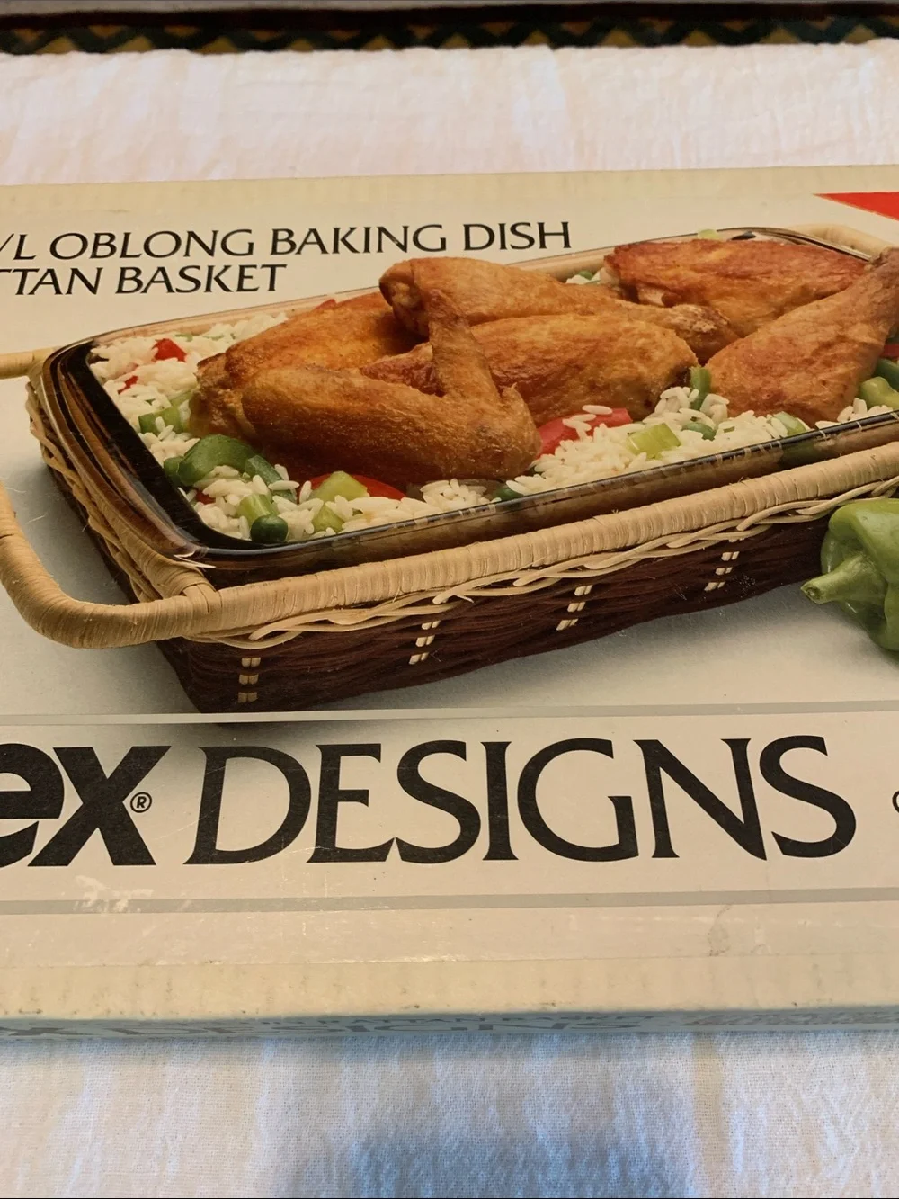 Pyrex 2 Qt Brown Oblong Vintage Baking Dish with Rattan-Style Basket NEW 2326-F